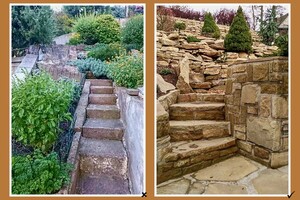 rekonstrukce opěrného zdiva, skalky a schodů